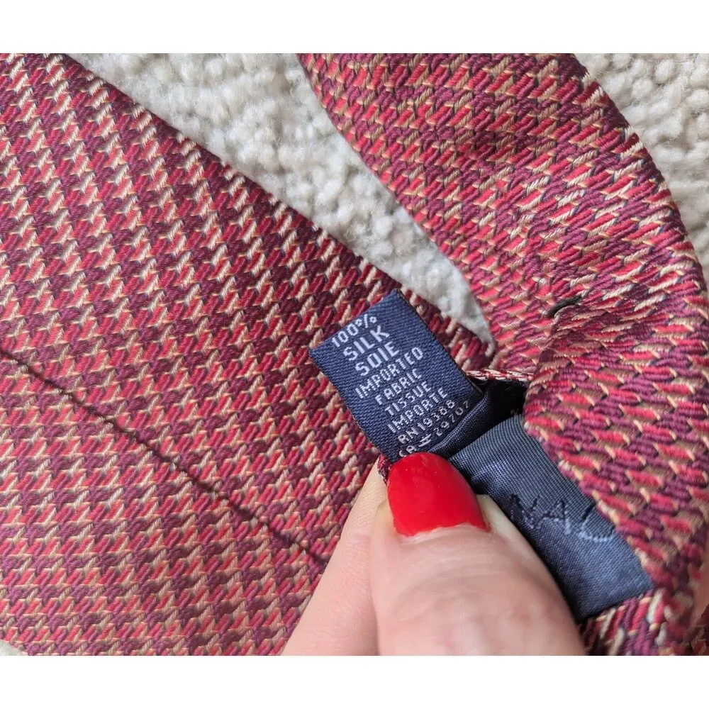 Nautica 100% Silk Burgandy Red Diagonal Stripe Print Tie